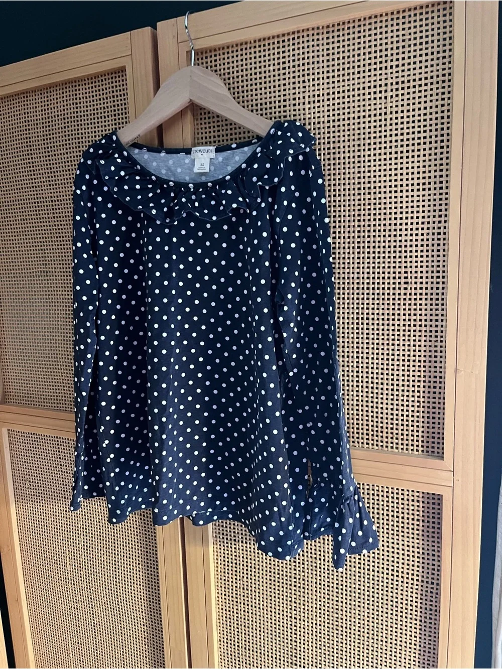 Crewcuts Girls 12 Navy Polka Dot Long-Sleeve Top
